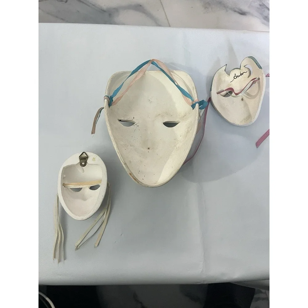Vintage Ceramic Masquerade Wall Masks Set of‎ 3 | Venetian Style | Gold BinA